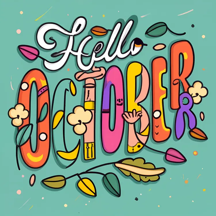Hello October with Colorful Leaves and Flowers