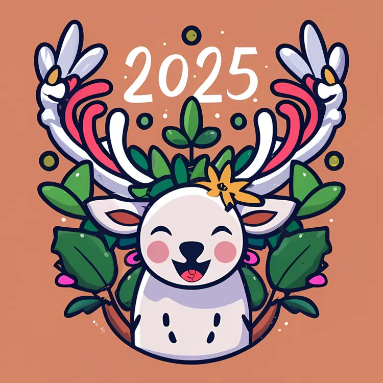 2025 with Cheerful Antlered Character