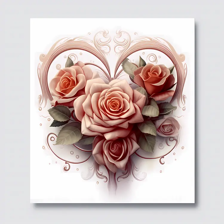 Pink Roses in Ornate Heart Shape