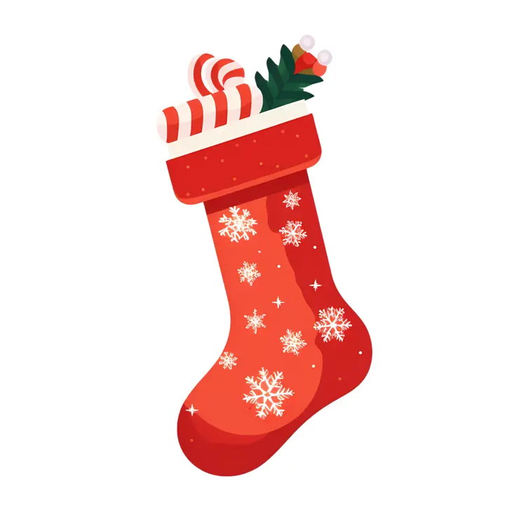 Red Christmas Stocking with Candy Cane and Holly