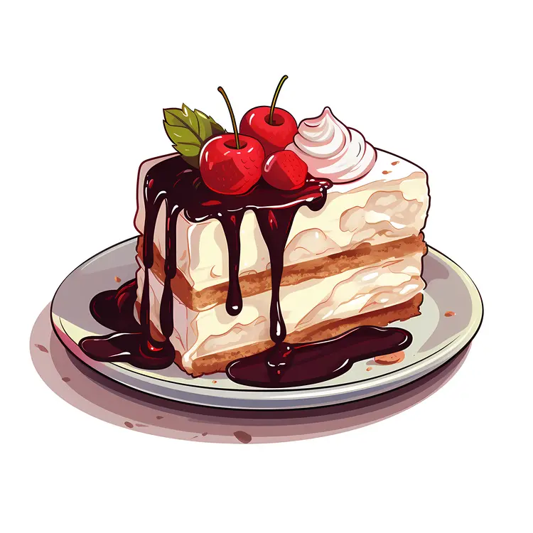Cake with Cherries and Whipped Cream