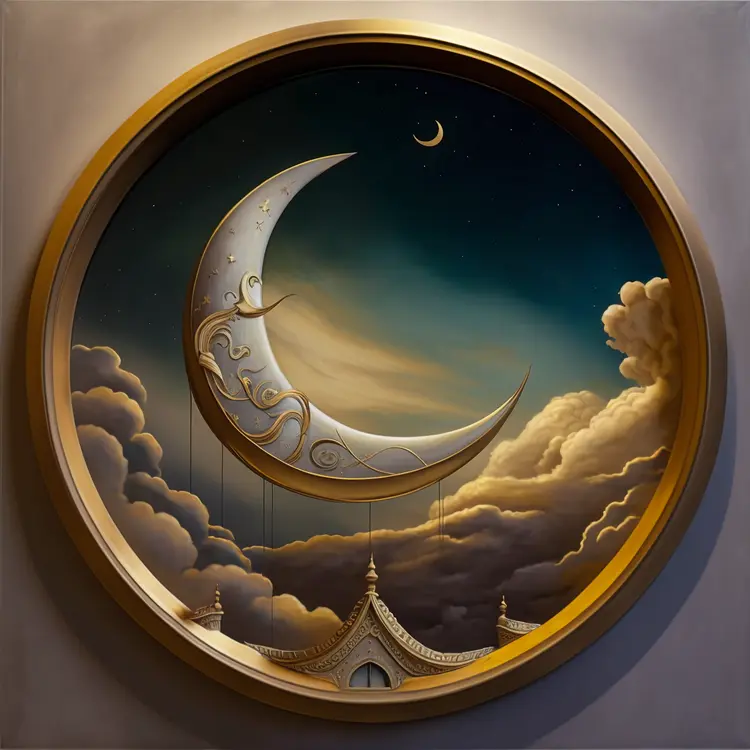 Dreamy Crescent Moon in Night Sky