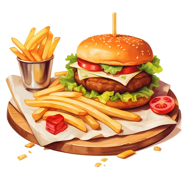 Delicious Burger with French Fries