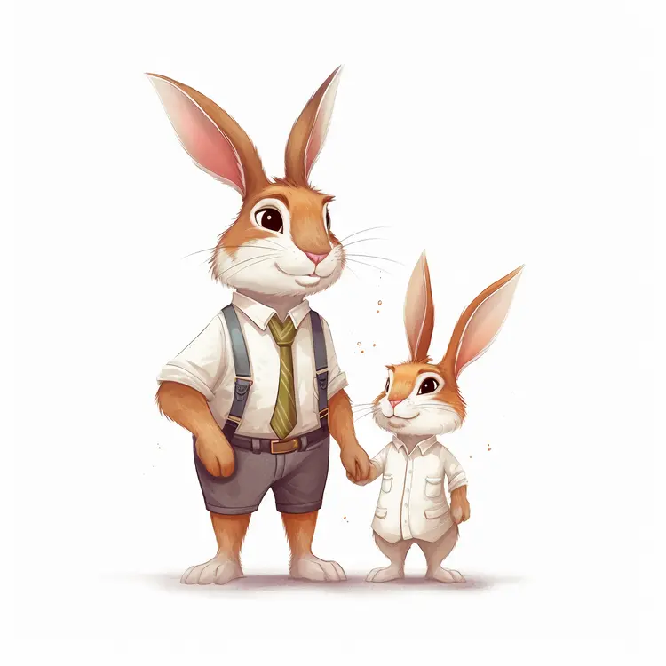 Cute Cartoon Rabbits in Family Setting