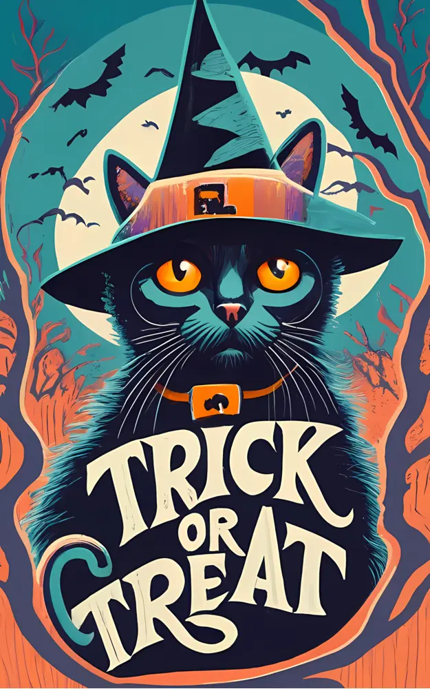 Black Cat in Witch Hat for Halloween