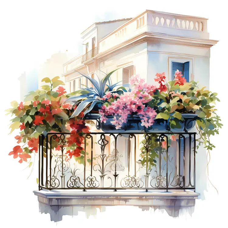 Elegant Balcony Decorated with Flowers