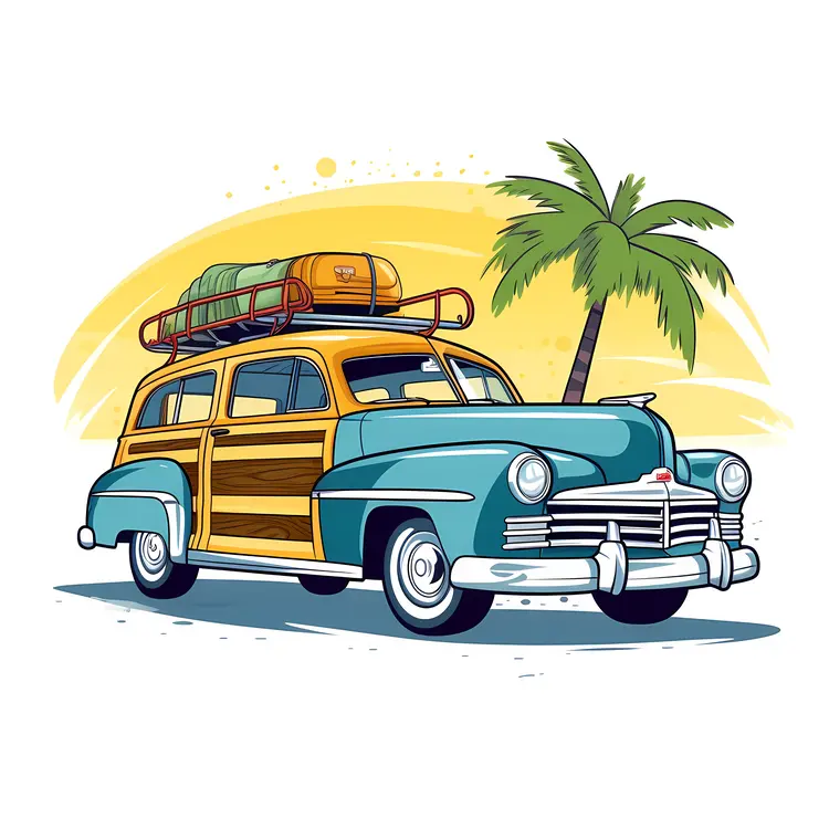 Vintage Car with Luggage for Summer Vacation