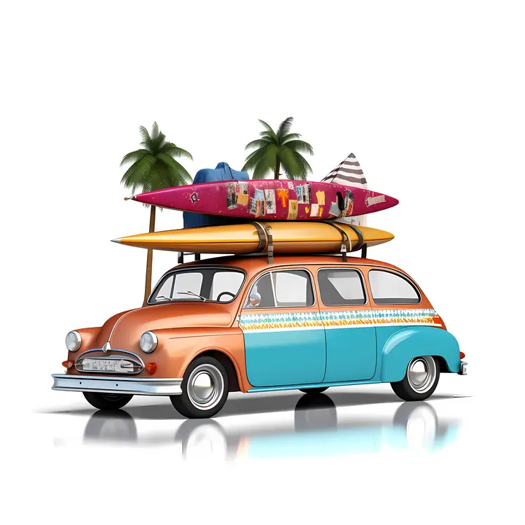 Vintage Car with Surfboards for Summer Vacation