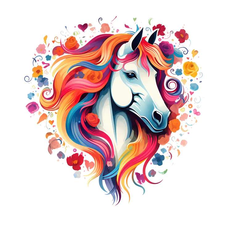 Colorful Artistic Horse with Floral Background