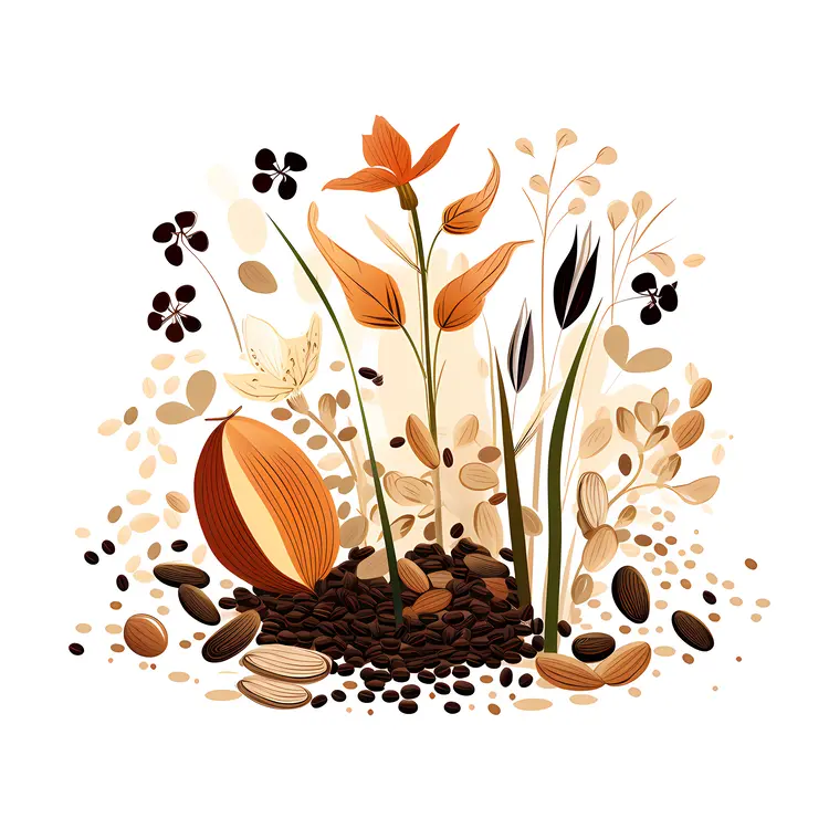 Botanical Illustration with Seeds