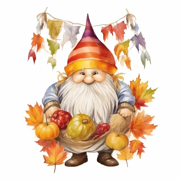 Cute Gnome with Autumn Harvest