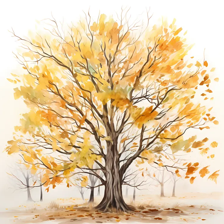 Yellow Autumn Tree in a Misty Background