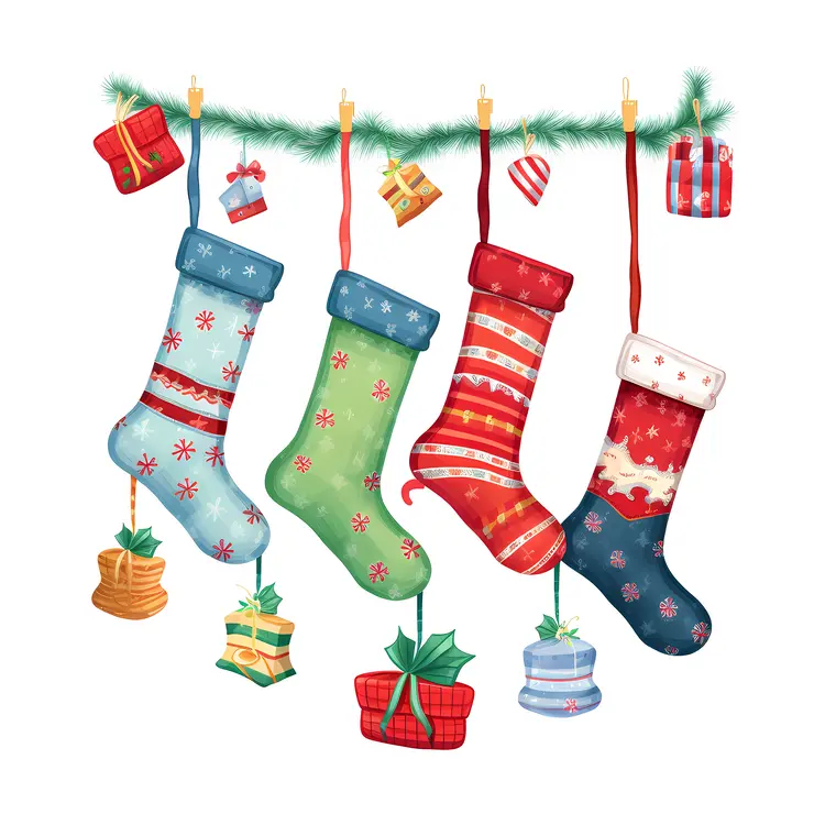 Colorful Christmas Stockings with Gifts
