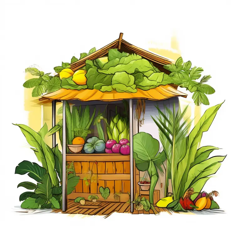 Tropical Vegetable Stand with Fresh Produce