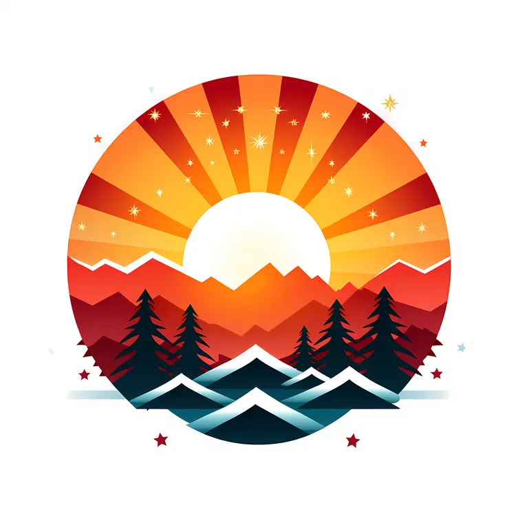Sunrise Over Mountains and Trees