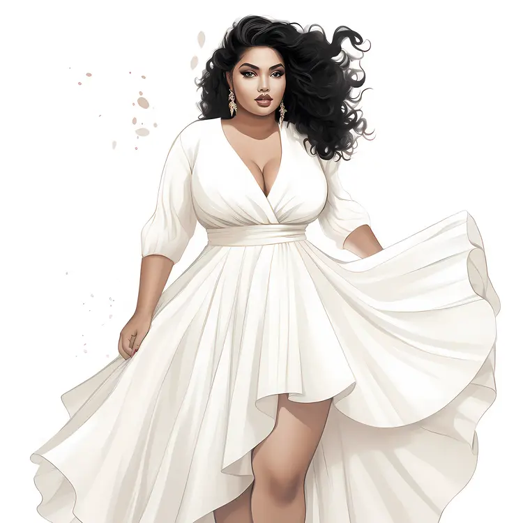 Graceful Woman in White Flowing Dress