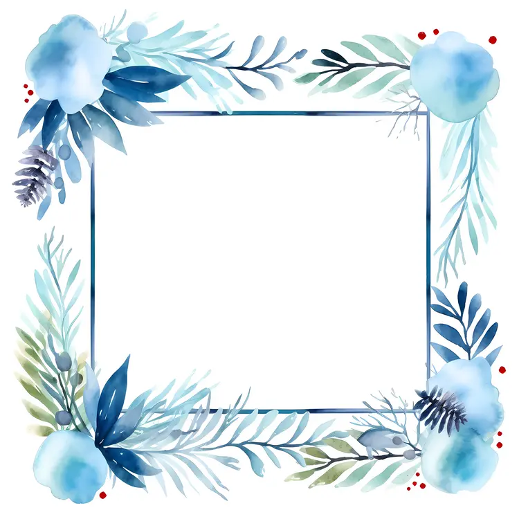Blue Floral Frame with Leaves