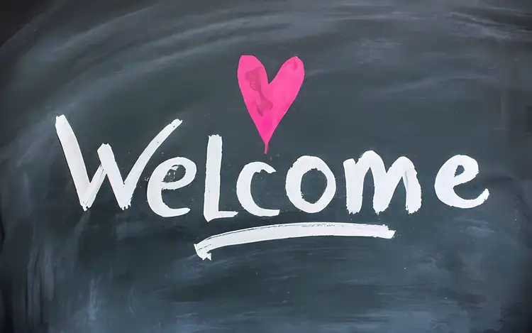 Welcome Text with Heart on Chalkboard