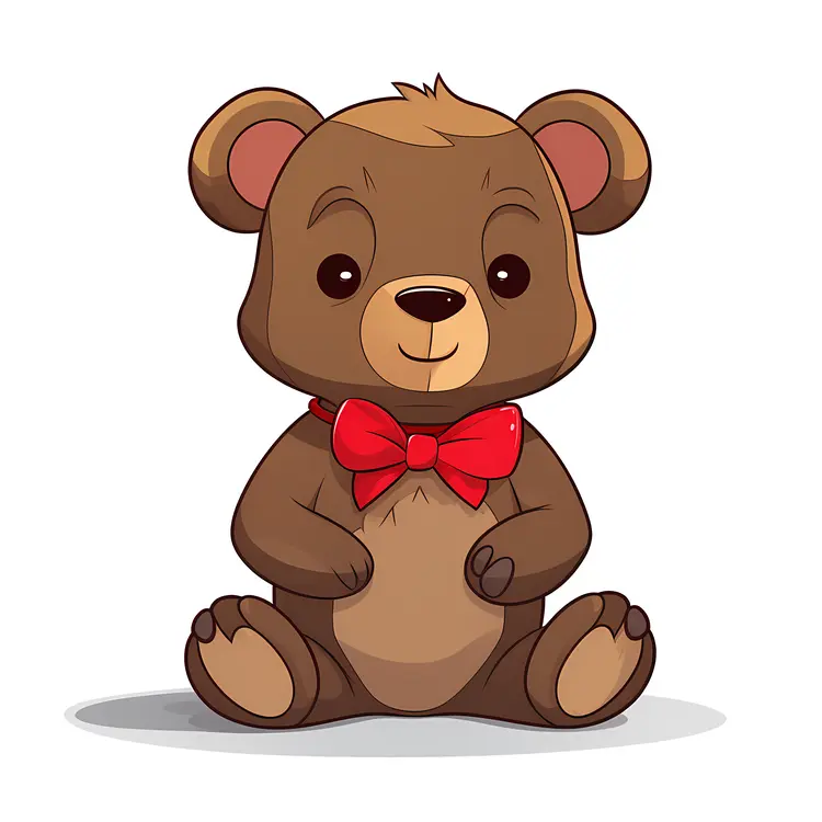 Cute Brown Teddy Bear with Red Bow