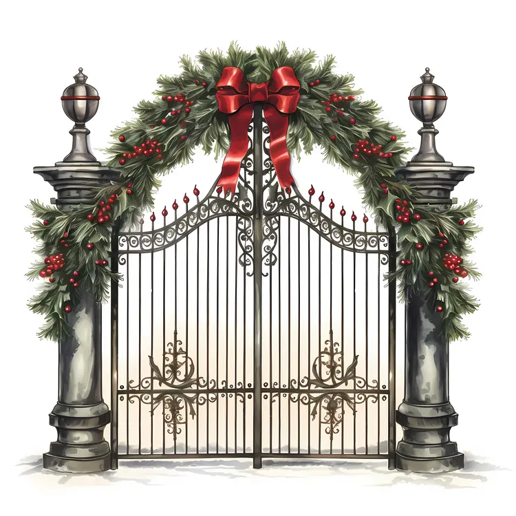 Classic Christmas Gate with Wreath and Garland