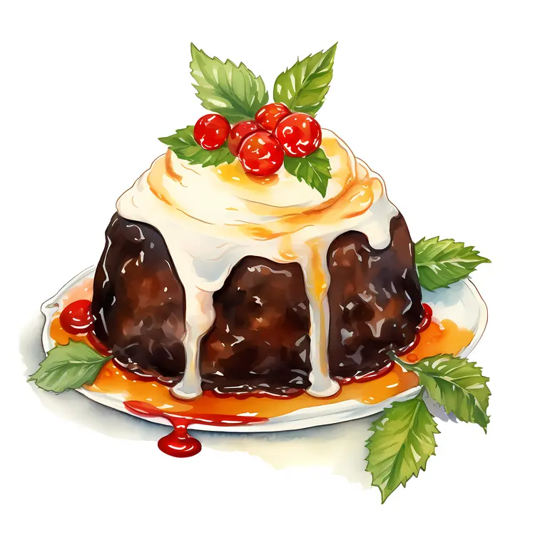 Festive Christmas Pudding with Icing and Berries