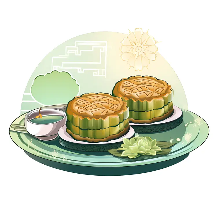 Green Mooncakes with Flower Design on Plate