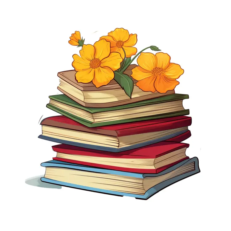 Stack of Books with Flowers Illustration