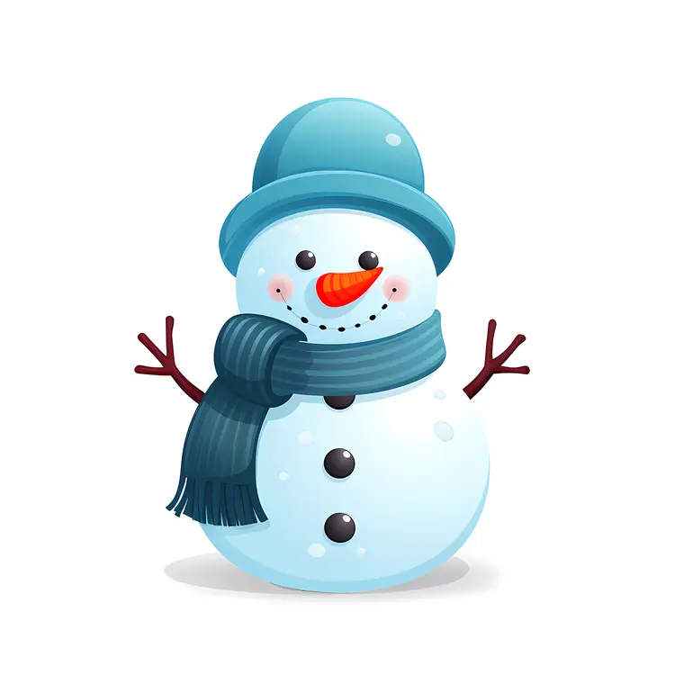 Cute Snowman with Blue Hat and Scarf