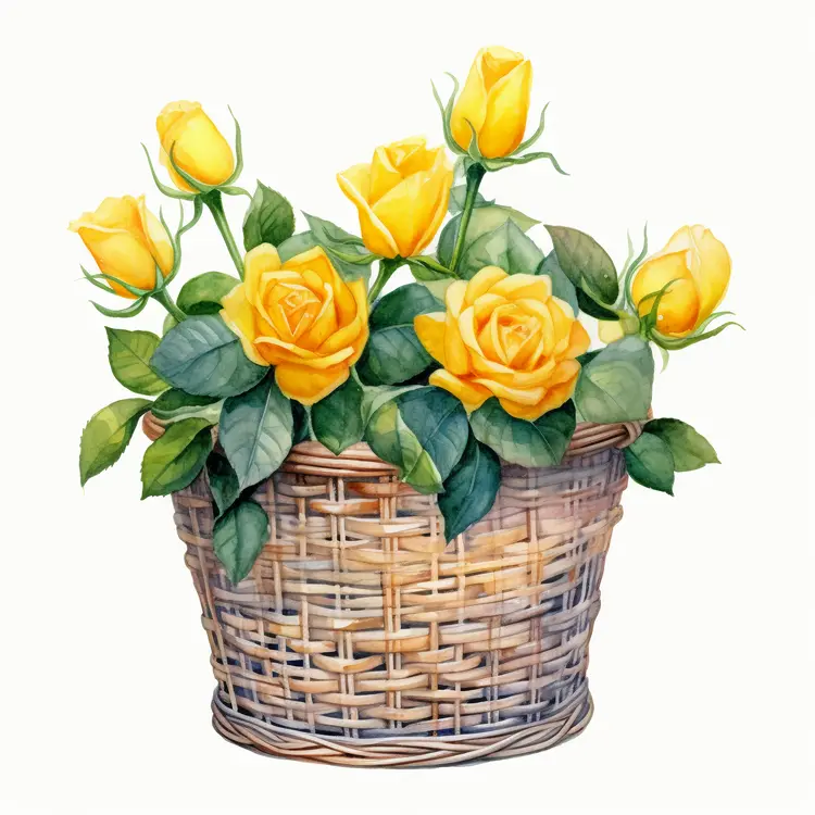 Beautiful Yellow Roses in Wicker Basket