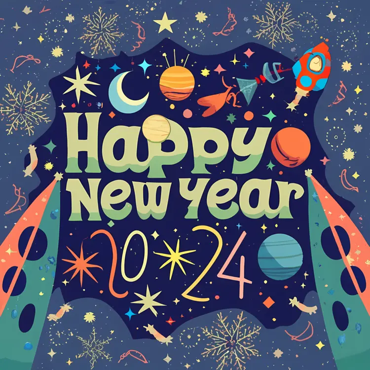 Happy New Year 2024 with Space Theme