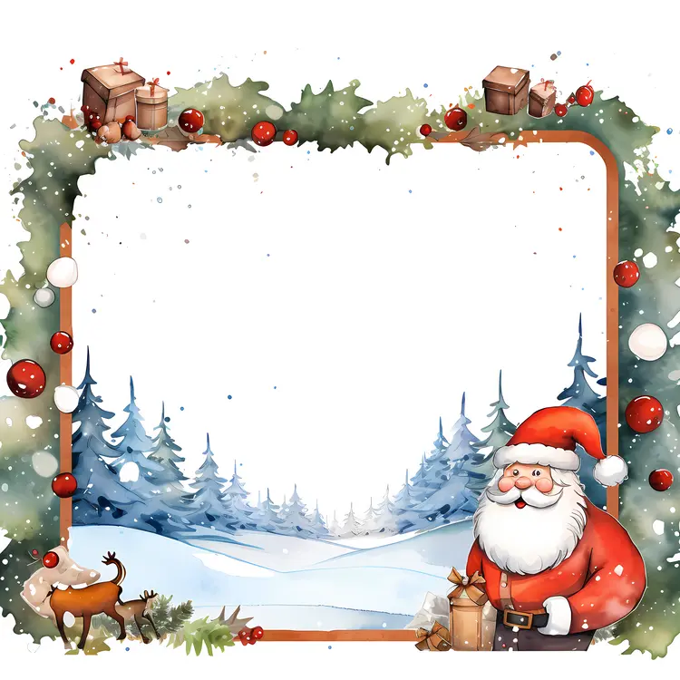 Santa Claus with Reindeer in Snowy Forest