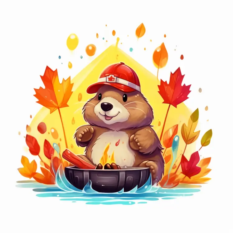 Cute Beaver in Autumn Scene
