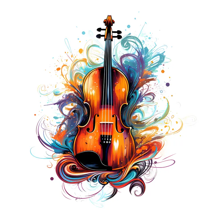 Colorful Violin with Swirling Background