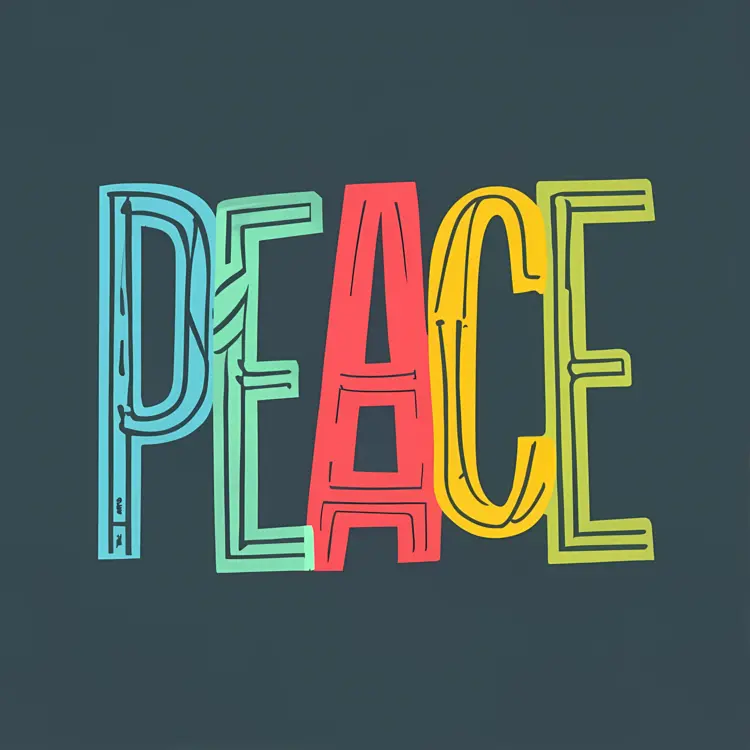Colorful Peace Typography with Line Art