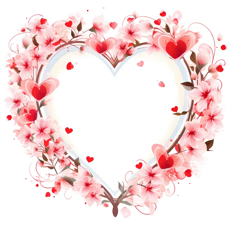 Heart-shaped Floral Frame with Pink Flowers