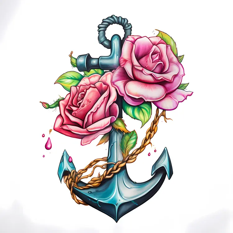 Anchor with Roses and Rope Illustration