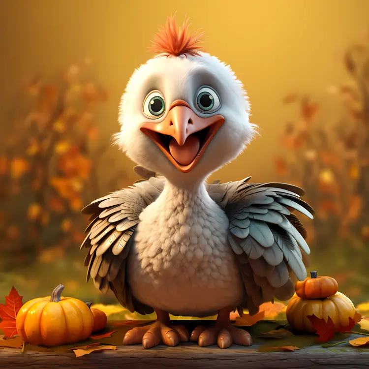 Happy Turkey with Pumpkins