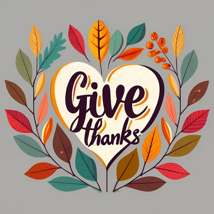 Give Thanks Autumn Leaves Illustration