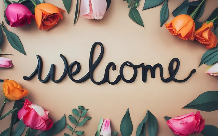 Welcome Sign with Floral Arrangement