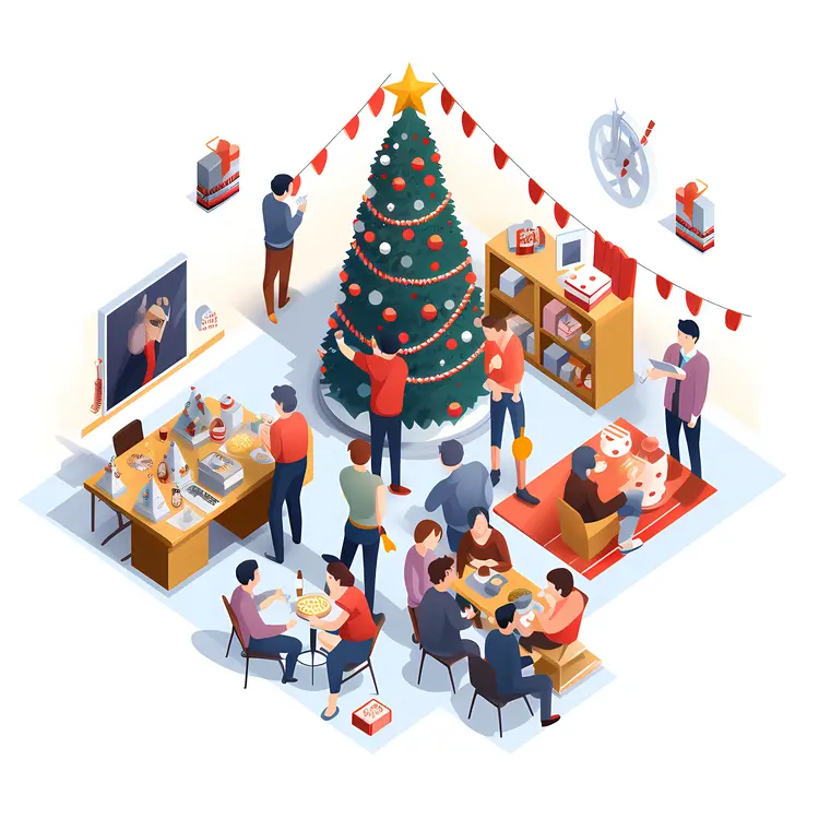 Christmas Party with Tree and Decorations