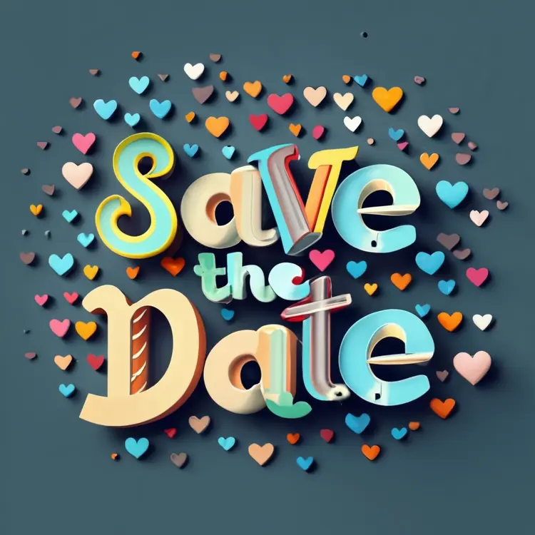Colorful Save the Date with Hearts