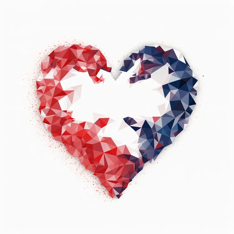 Geometric Heart in Red and Blue