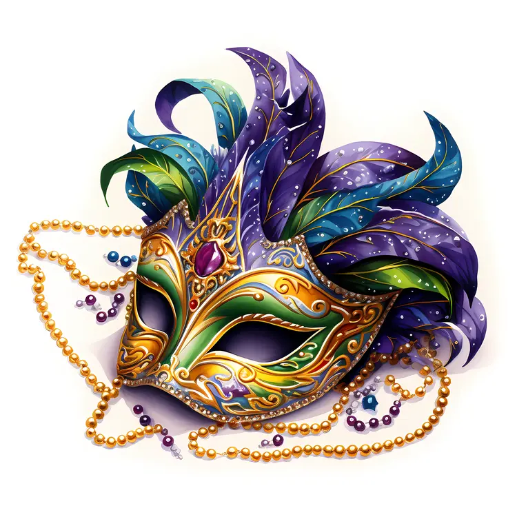 Decorative Mask with Feathers for Mardi Gras