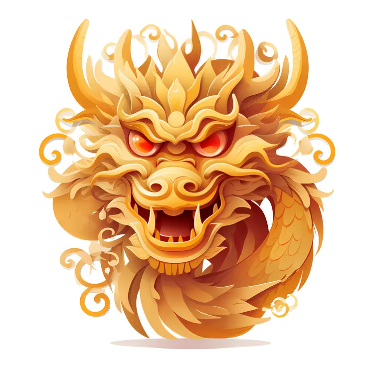 Golden Dragon Head Illustration
