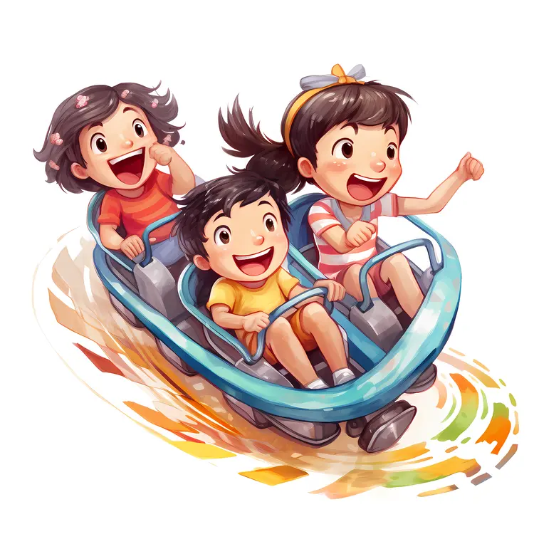 Excited Kids on Roller Coaster