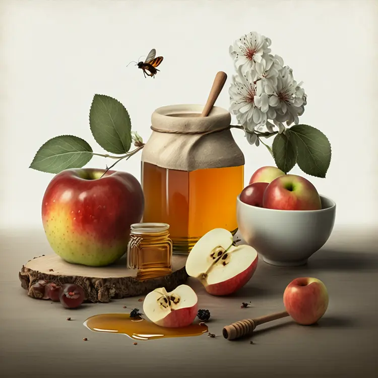 Honey and Apples with Flowers for Rosh Hashanah