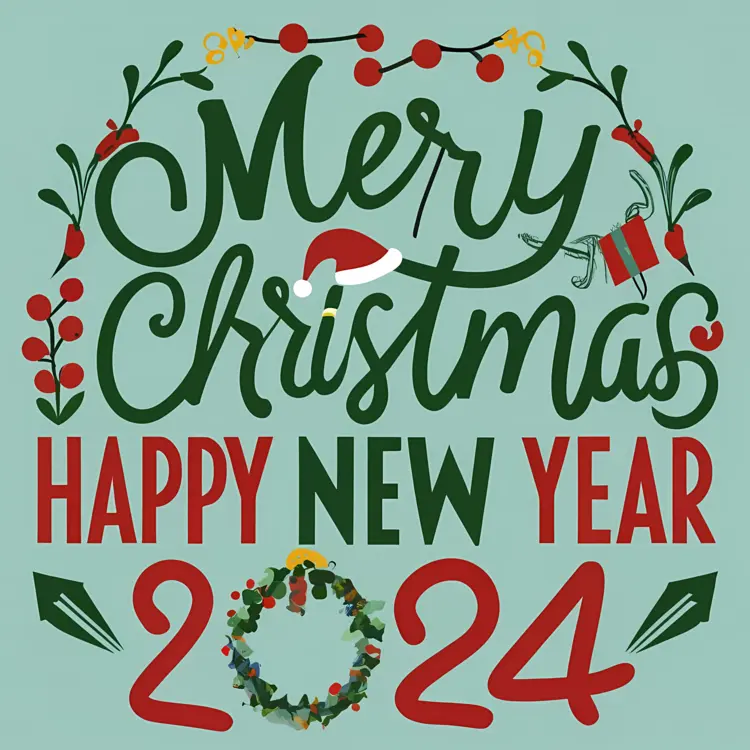 Merry Christmas and Happy New Year 2024 with Decorations