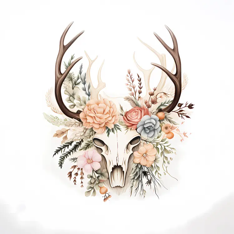 Deer Skull with Soft Flowers