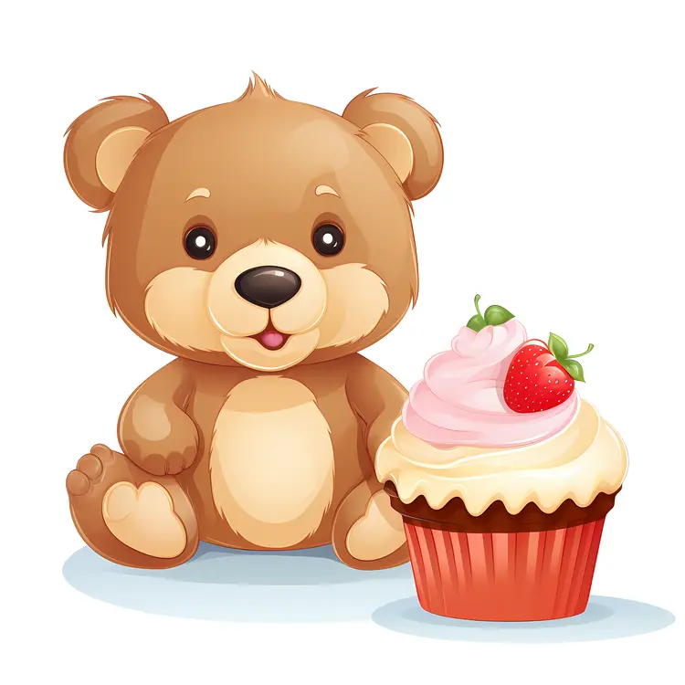 Cute Teddy Bear with Strawberry Cupcake