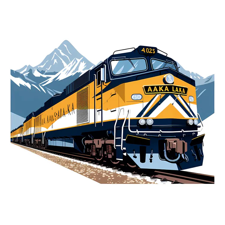 Train on Railway with Mountain Background